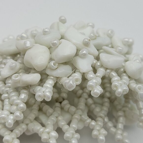 White Milk Glass And Seed Bead Woven Macrame Toggle Bracelet 6.5" Boho Surfer - Picture 4 of 5